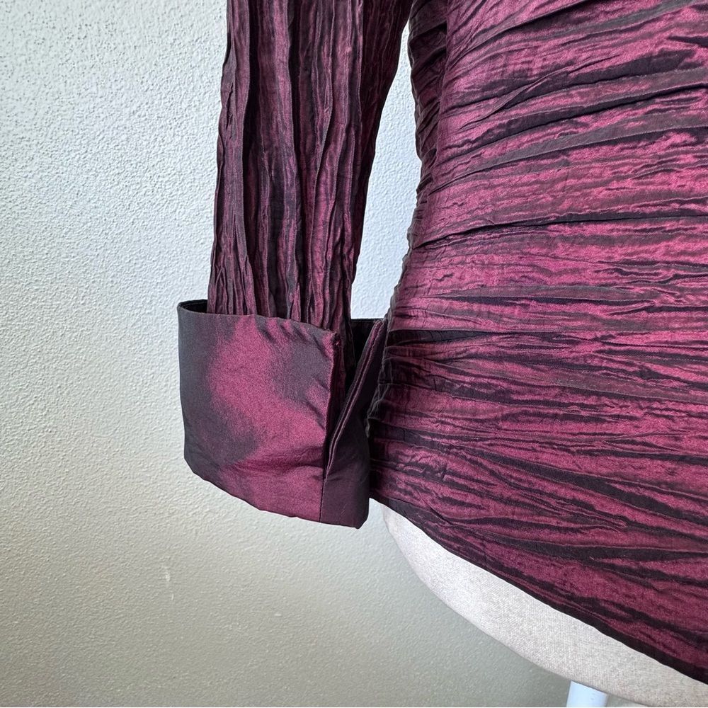 Jackie Jon New York Jacket Crinkle Crushed Burgundy Dressy Y2K SZ 10 - Picture 6 of 12